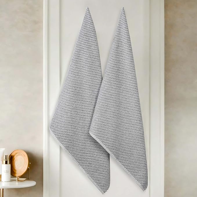 Superior Amelia Viscose Cotton Blend Medium Weight Bath Sheets, for Bathroom, Shower, Spa, Plush, Quick Dry, Ultra-Soft Towels, Essentials, Ribbed Design, Oversized Towels, Set of 2, Charcoal