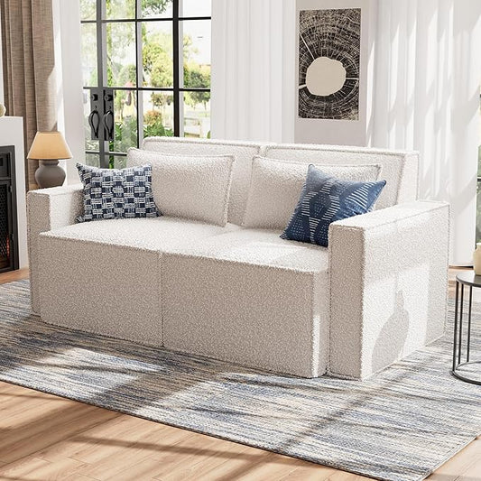 ELUCHANG Oversized Loveseat Sofa,Modern Boucle Sectional Sleeper Sofa with Strong Wood Frame,High Supportive & Soft Sponges Comfy Upholstered Couch Deep Seat Couch for Living Room Apartment White