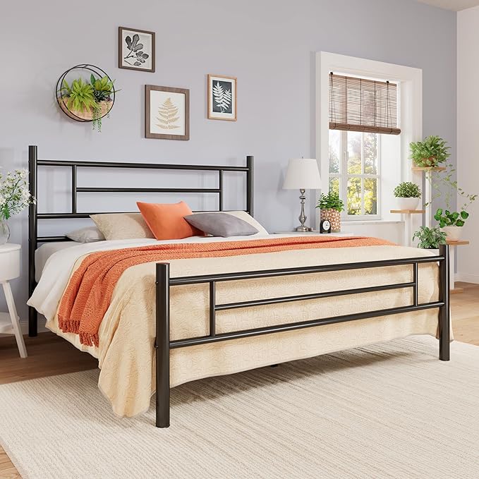 Allewie 14 Inch Full Size Metal Platform Bed Frame with Headboard and Footboard, Underbed Storage, Strong Metal Slats Support, Mattress Foundation, No Box Spring Needed, Easy Assembly, Black