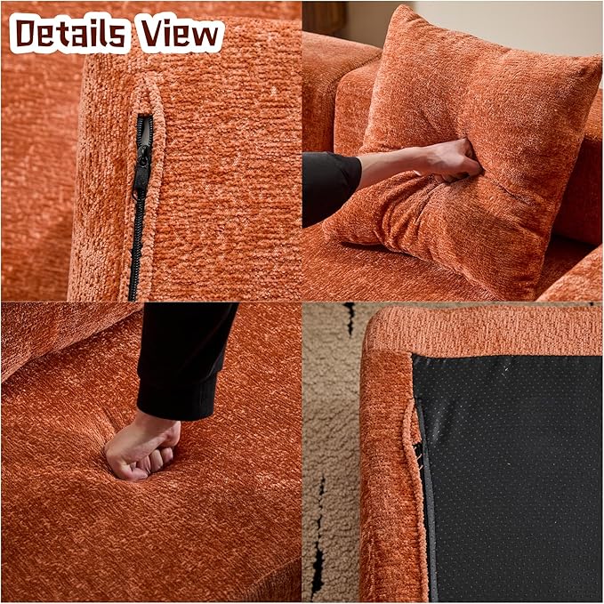 Convertible Sofa Bed, Compression Futon Sofa with Pillows & Armrest, Foldable Mattress Couch with Fixed-Shape Frame, Comfy Couch Lounge Sleeper Bed for Living Room Bedroom, Orange