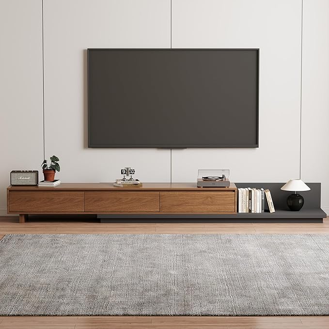 Adjustable TV Stand with 3 Drawers - Mid-Century Modern Extendable Entertainment Center for Living Room or Bedroom(78.7–130"), Stylish Walnut Media Console