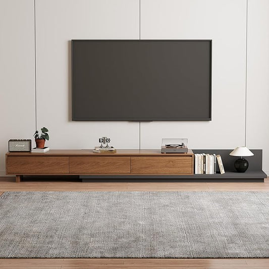 Adjustable TV Stand with 3 Drawers - Mid-Century Modern Extendable Entertainment Center for Living Room or Bedroom(78.7–130"), Stylish Walnut Media Console