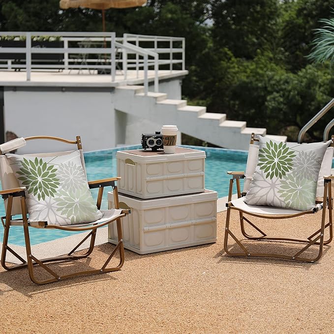 DFXSZ Outdoor Throw Pillow Covers 18x18 Inch Set of 2 Waterproof Spring Summer Geometric Elegant White Green Outdoor Pillow Covers for Patio Funiture Garden Couch 158D18