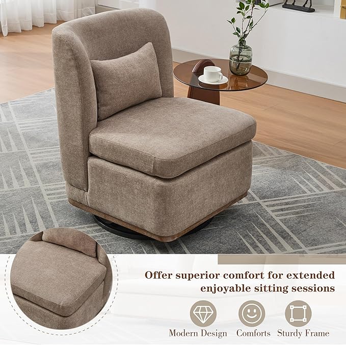 Chifee & Vingol 25.2 "W Chenille Armless Swivel Accent Chair Modern Upholstered Sofa Chair Set of 2 with Pillow, Taupe