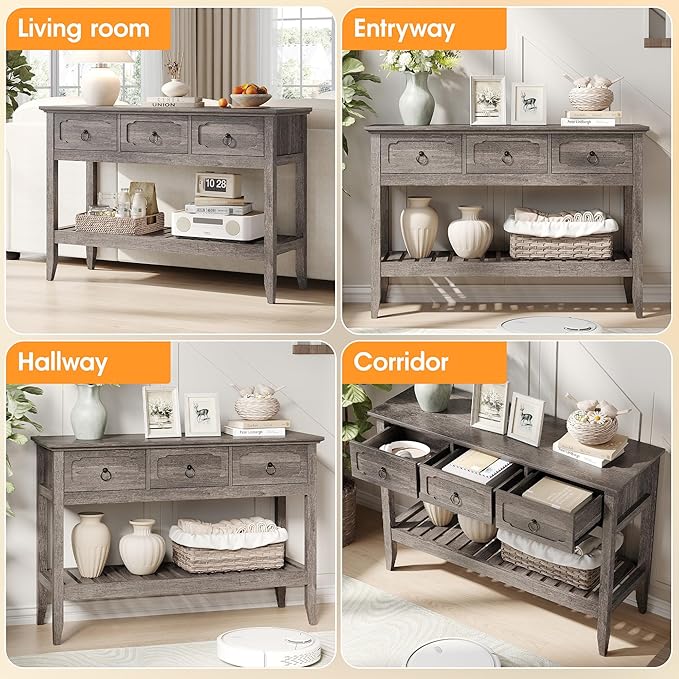Maupvit Rustic Entryway Table with Large Storage Space, Farmhouse Feel Console Table for Entryway, Sturdy & Reliable Structure Sofa Table, Easy to Assemble