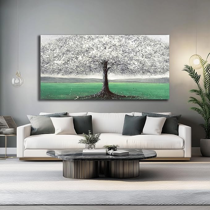 Belmrxne Tree Wall Art Black and Green Wall Decor Abstract Nature Canvas Painting Wall Hangings Artwork for Living Room Bedroom Dining Room Office Home Decor 20x40 Inch