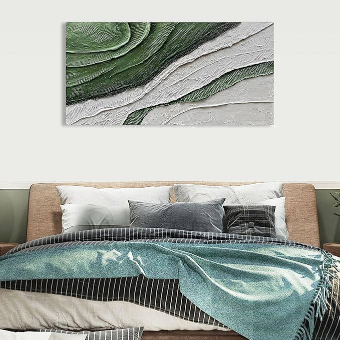 Art Hand-Painted Green Texture Oil Painting Modern Abstract Canvas Art Home Wall Decoration 24x48 inches