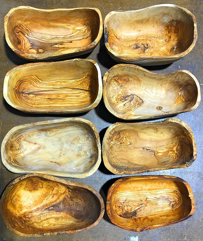 10" Rustic Oval Artisan Olive Wood Dough Bowl Bread Basket Boat Shaped - Live bark edge. Natural Server for Fruit, Salads, Chips, Popcorn. In Lg 10" or XL 12". (Large 10x5-7x4”)