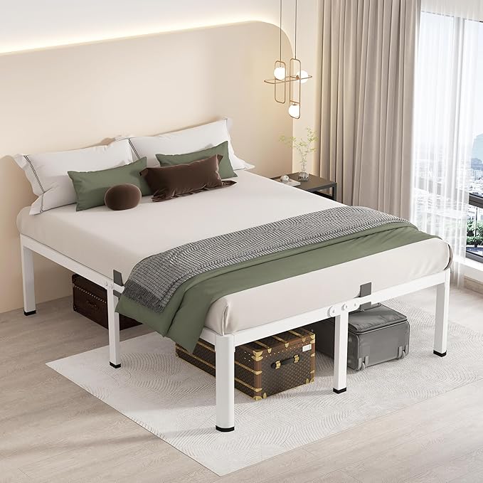 MAF 14 Inch King Metal Platform Bed Frame White with Round Corner Legs, 3000 LBS Heavy Duty Steel Slats Support, Noise Free, No Box Spring Needed, Easy Assembly