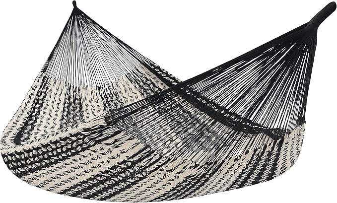 Sunnydaze Handwoven XXL Thick Cord Mayan Double Hammock for Outside - 625-Pound Capacity Heavy-Duty Outdoor Hammock - Black/Natural