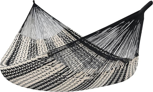 Sunnydaze Handwoven XXL Thick Cord Mayan Double Hammock for Outside - 625-Pound Capacity Heavy-Duty Outdoor Hammock - Black/Natural