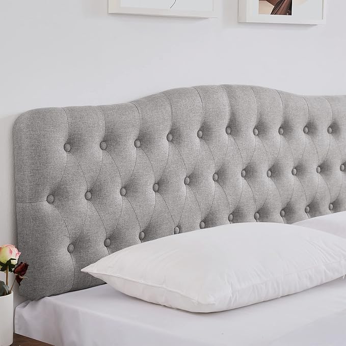 Upholstered Full Headboard, Button Diamond Tufted Headboards with Adjustable Height and Solid Wood Leg, Linen Fabric Padded Headboard for Full Size Bed, Mordern Head Board, Grey