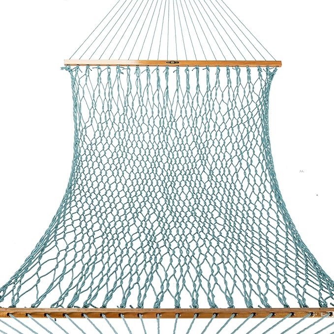 Original Pawleys Island Large Teal DURACORD Rope Hammock with Free Extension Chains & Tree Hooks, Handcrafted in The USA, Accommodates 2 People, 450 LB Weight Capacity, 13 ft. x 55 in.