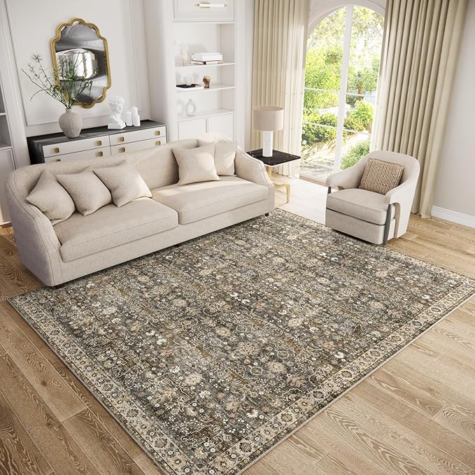 8x10 Washable Area Rugs Ultral Soft Non-Slip Stain Resistant Vintage Boho Large Carpet for High-Traffic Living Room & Dining Room
