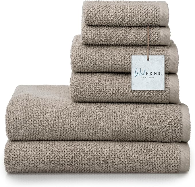 Welhome Franklin 100% Cotton Popcorn Textured Towel Set - 6 Piece 600 GSM, Soft & Plush, 2 Bath Towels, 2 Hand Towels, 2 Washcloths, Taupe