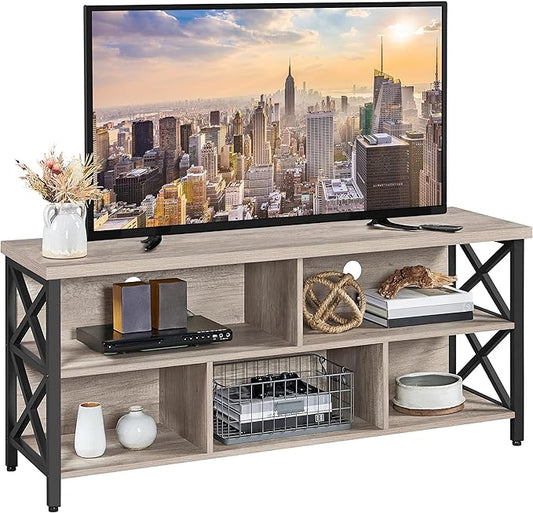 Yaheetech TV Stand for TVs up to 65 Inch, Industrial Entertainment Center with Storage Compartments, Media TV Console for Living Room, Gray