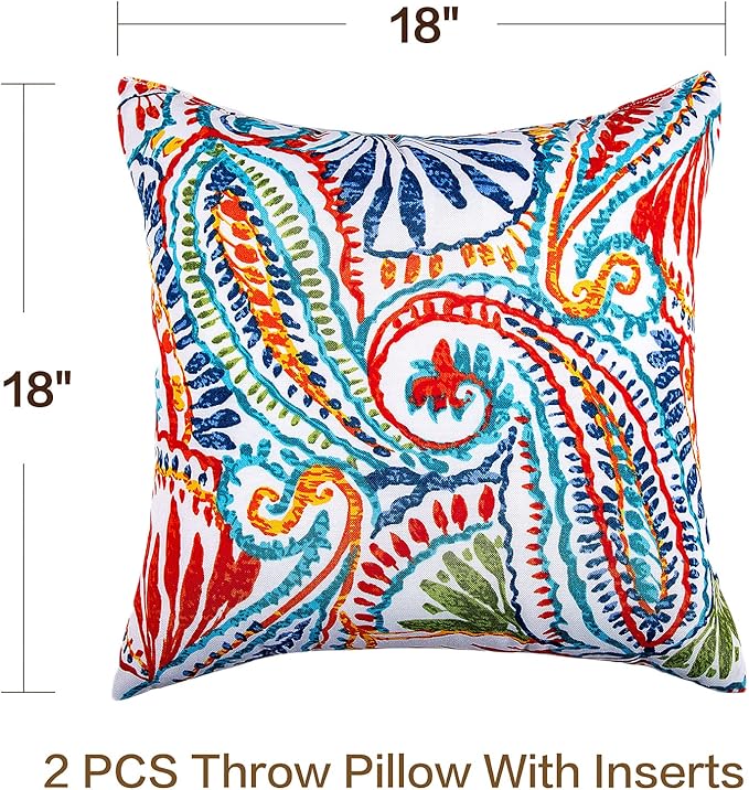 JMGBird Outdoor Pillows Waterproof Set of 2 Outdoor Throw Pillows with Insert Included 18×18 Inch Outdoor Pillow for Patio Furniture