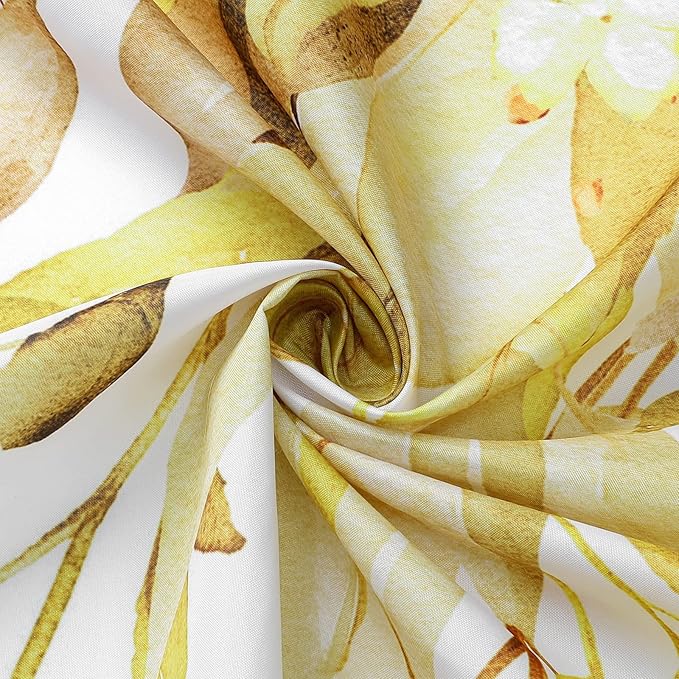 Gibelle Long Shower Curtain 72 x 78, Yellow Floral Shower Curtain for Bathroom, Watercolor Plant Eucalyptus Leaves Fabric Shower Curtain Set with Hooks