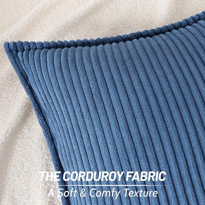 Mecatny Corduroy Throw Pillow Covers 24x24 Set of 2, Neutral Decorative Soft Boho Couch Pillow Covers with Broadside for Sofa Living Room, Navy