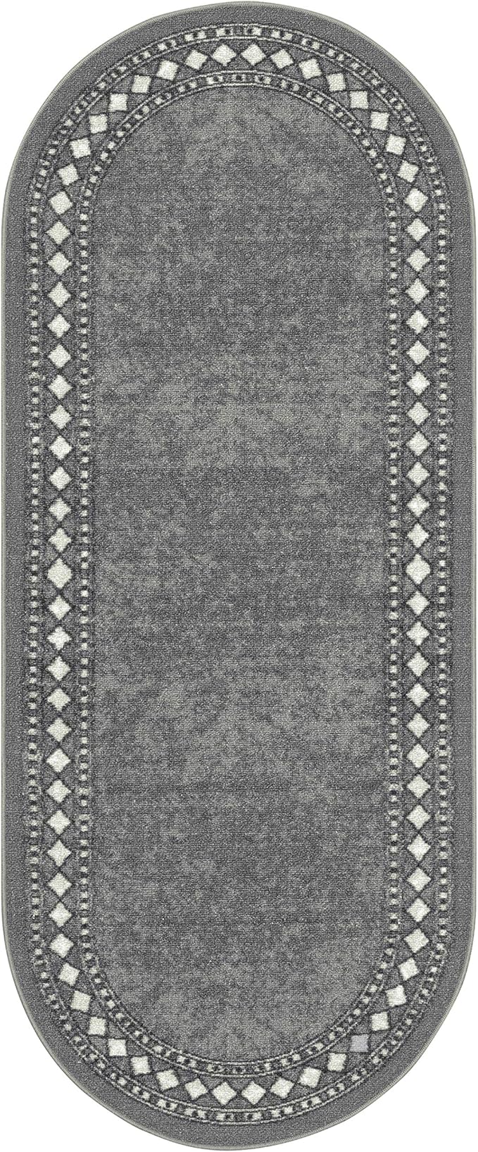 Antep Rugs Alfombras Modern Bordered 2x5 Non-Skid (Non-Slip) Low Profile Pile Rubber Backing Kitchen Area Rugs (Gray, 2' x 5' Oval)