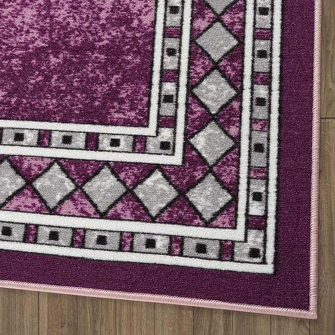 Antep Rugs Alfombras Modern Bordered 4x6 Non-Skid (Non-Slip) Low Profile Pile Rubber Backing Indoor Area Rugs (Purple, 4' x 5'8")
