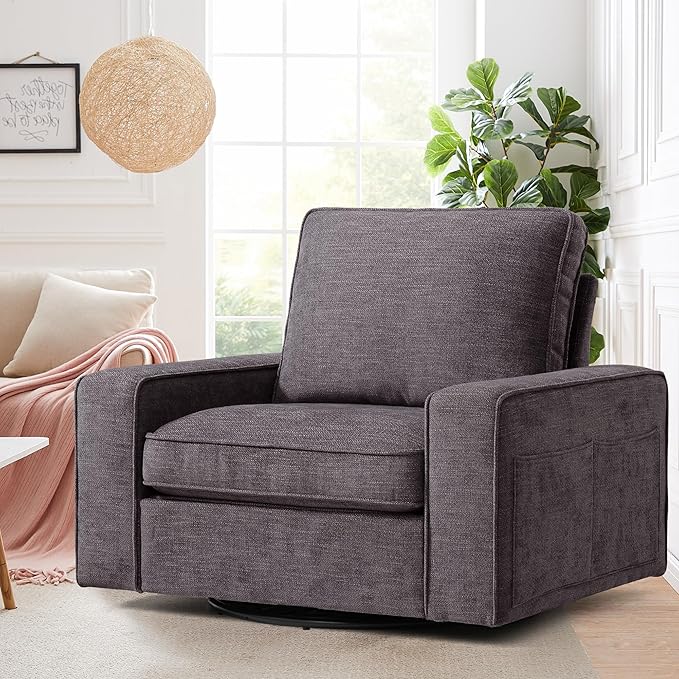 ABAKAN Chenille Sofa Swivel Chair for Living Room with Removable Backrest, Modern Accent Style Living Room Chair for Office/Library/Bedroom/Lounge,Dark Gray