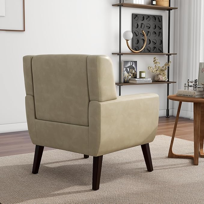 Accent Chair, Mid-Century Modern PU Leather Chairs with Arms for Living Room, Comfy Upholstered Club Single Sofa Armchair