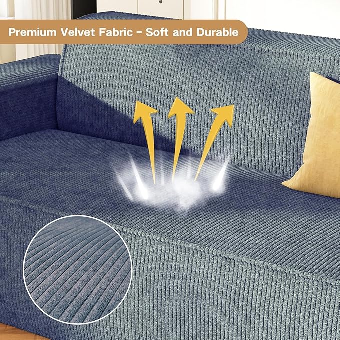 Sofa-in-a-Box, Memory Foam 2 Seater Sofa Couch, No Installation & Easy to Move, Modern Living Room Sofa Couch with Corduroy Fabric,Small Love Seat Sofa for Bedroom Apartment Home Office,Grey