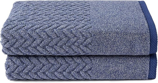 Texere 100% Organic Cotton Jacquard 650 GSM Premium Bath Towel Sets - Extra Absorbent Quick Dry and Plush (Cable, Estate Blue, 2 Bath Towels)