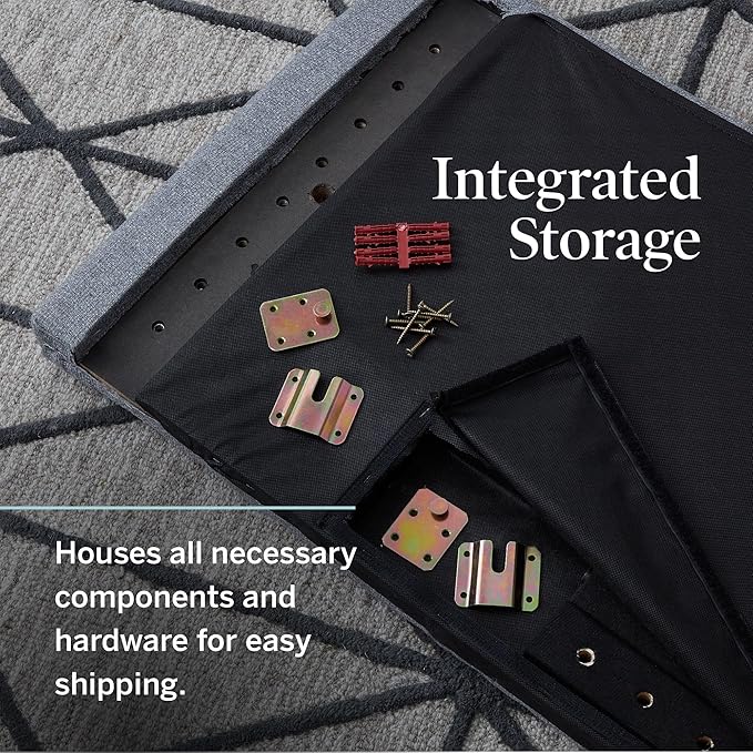 Lucid Mid-Rise Upholstered Headboard - Diamond Tufted - Padded Polyester - Adjustable Height from 34” to 46” - Easy Assembly - Bed Frame or Wall Mount - Sturdy - Black - Queen Size