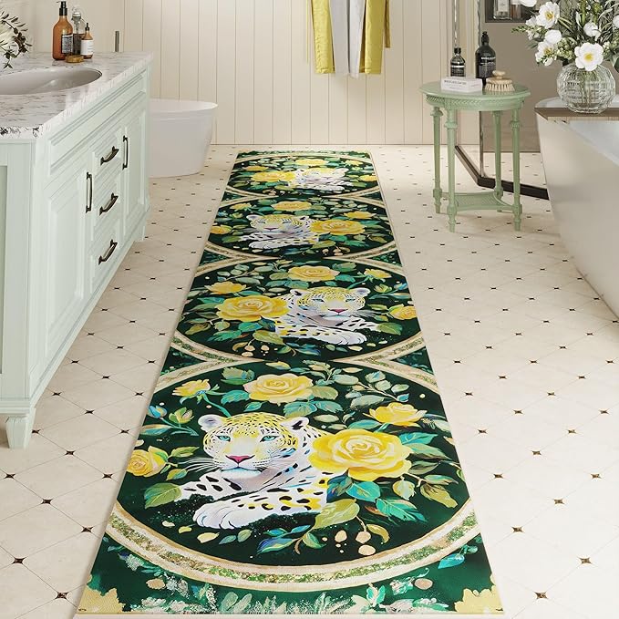 Runners for Kitchen Runner Rug Non Slip 2'x10' Long Washable Rugs with Rubber Backing Soft Retro Lavish Leopard Animal Carpet Runner for Kitchen, Laundry, Bedroom, Bathroom