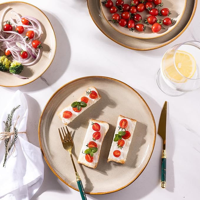 AmorArc Ceramic Dinnerware Sets,Handmade Reactive Glaze Stoneware Plates and Bowls Set,Highly Chip and Crack Resistant | Dishwasher & Microwave Safe Dishes Set,Service for 6 (18pc)