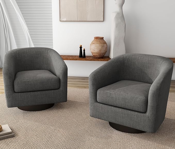 UIXE Swivel Accent Chairs Set of 2, Barrel Club Chair Fabric Upholstered Armchair for Living Room, Round Arm Chair Bedroom Single Sofa Side Reading Seat - Dark Gray