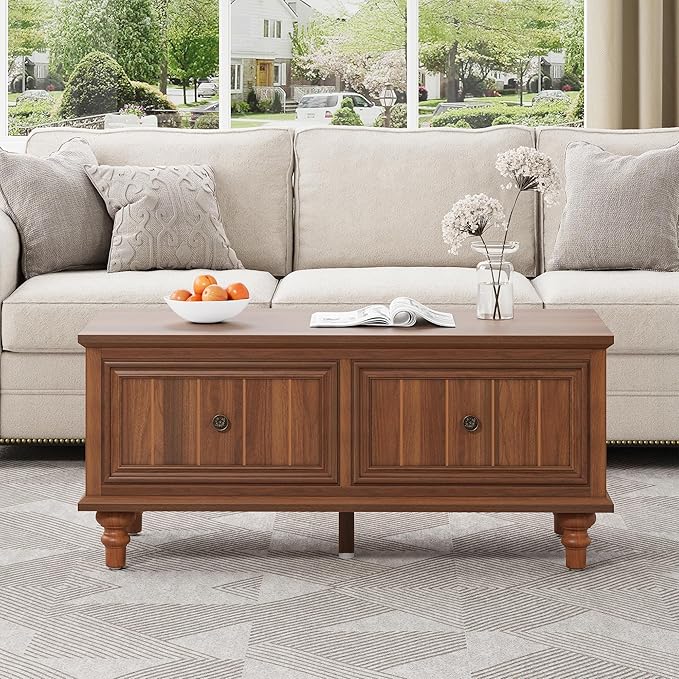 39" Lift Top Coffee Table for Hidden Compartment, Wood Coffee Tables with Shelf, Farmhouse Rectangular Center Table Dining Table for Living Room Home Office Small Space (Walnut)