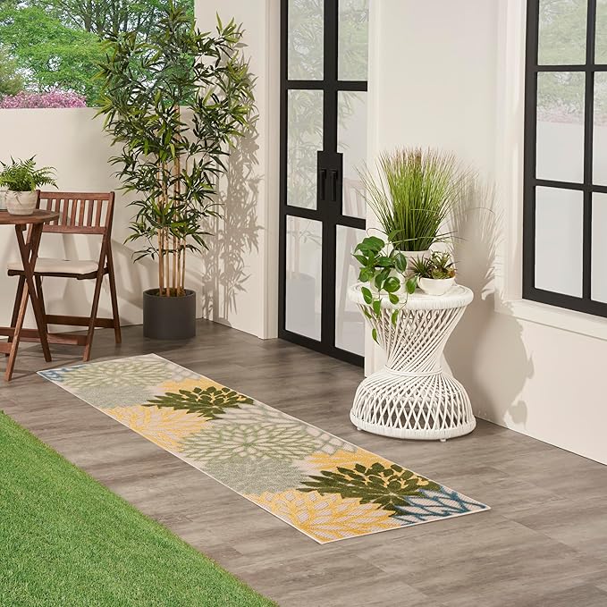 Nourison Home Aloha Indoor/Outdoor Green Multicolor 2'3" x 8' Area Rug, Easy-Cleaning, Non Shedding, Bed Room, Living Room, Dining Room, Backyard, Patio, Deck (2x8)