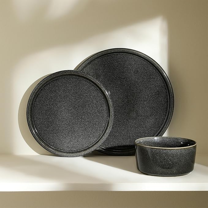 Stone Lain Eden 4-Piece Bowl Set Stoneware, Charcoal Grey