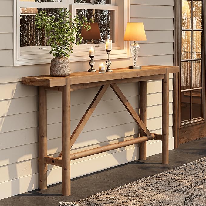 Solid Wood Console Table for Entryway, 63" Long Farmhouse Entryway Sofa Table for Living Room, Wooden Narrow Console for Hallway, Foyer, Entrance (Rustic Brown)