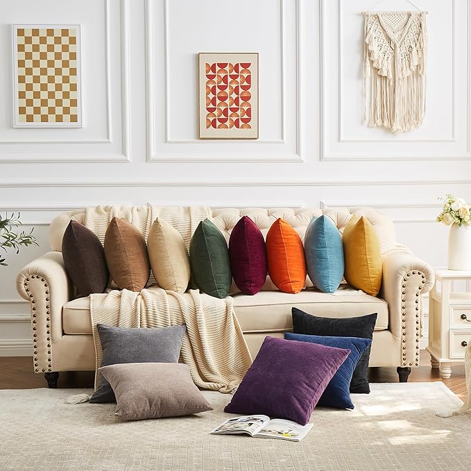 GAWAMAY Decorative Square Throw Pillow Covers 18"x18" Inch Set of 4, Super Soft Chenille Pillows Cover Pillowcase for Living Room Bedroom Sofa Couch Cushion Cover Dark Green 45x45cm (No Insert)