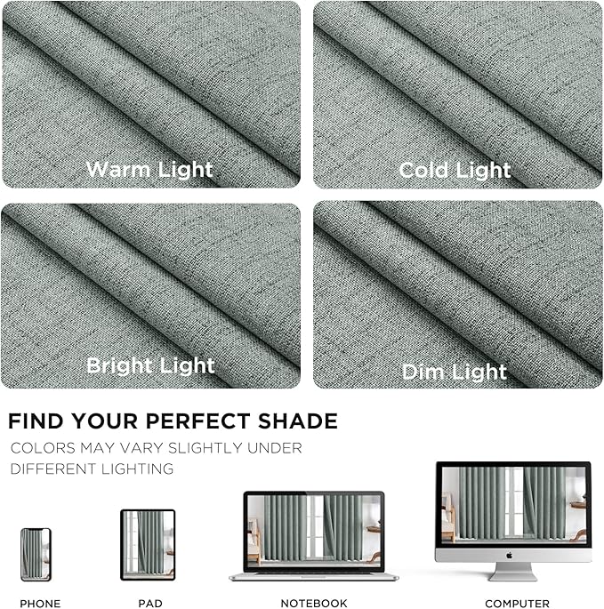Joydeco 100% Blackout Curtains for Bedroom - Natural Linen Curtains 100" W x 120" L Long, Thermal Insulated 1 Panels Sage Green Light Blocking Drapes, Rod Pocket & Back Tabs for Living Room