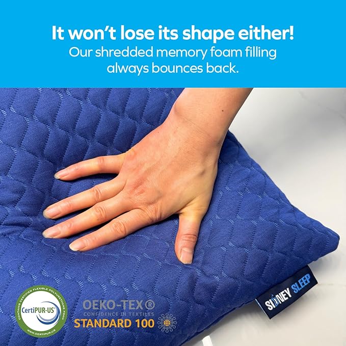 Sidney Sleep Pillow for Side and Back Sleepers - Comfort for Neck and Shoulder Pain - Adjustable and Customizable Shredded Memory Foam Filling - Queen Size - Additional Foam Fill Included (Blue)