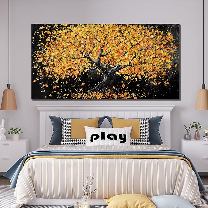 Canvas Wall Art Decor Large Wall Art Pictures for Living Room Artwork for Walls Black and Gold Wall Art Decor Tree of Life Wall Art Modern Wall Art Prints Art Work for Home Office Wall Decor 29" X 58"