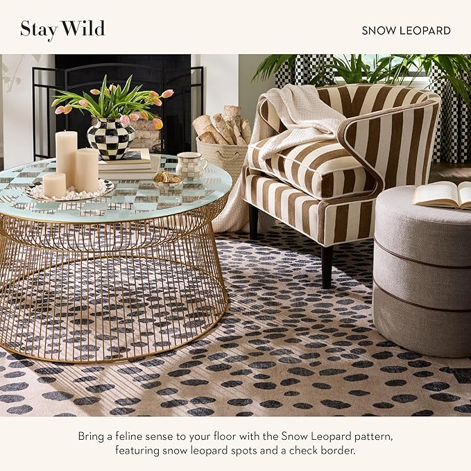 MACKENZIE-CHILDS Washable Rug, Decorative Indoor Rug, 2' x 3', Snow Leopard