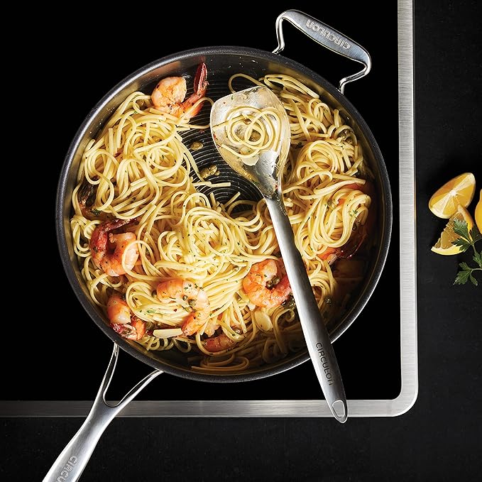 Circulon Clad Stainless Steel Saute Pan with Lid and Hybrid SteelShield and Nonstick Technology, 5 Quart - Silver