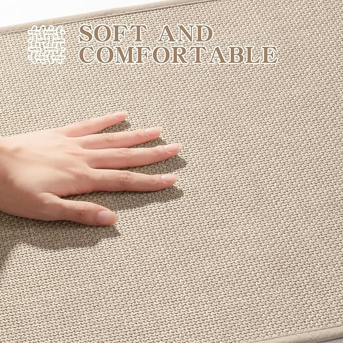 chakme Bathroom Rugs Mat 47x25, Ultra Thin Non Slip Bath Mat Large Quick Dry Absorbent Bath Mat for Bathroom Floor, (Light Beige, 47"x25")