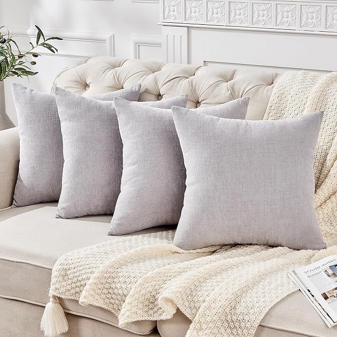 GAWAMAY Decorative Square Throw Pillow Covers 18"x18" Inch Set of 4, Super Soft Chenille Pillows Farmhouse Fall Pillowcase for Living Room Bedroom Sofa Couch Cushion Cover Light Grey 45x45cm