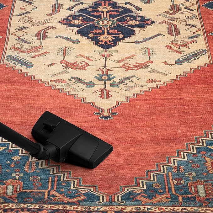 Keen Home Design 5x7 Rug - Machine Washable Area Rug with Non-Slip Backing, Ideal for Living Room, Dining Room, Bedroom - Vintage, Easy Clean, Durable, Low Pile Rug - (5' x 7')