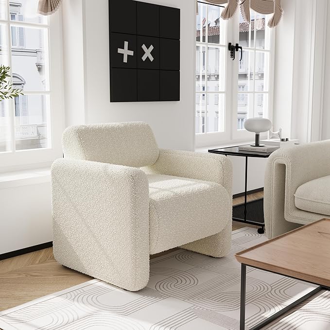 Accent Chair, Modern Armchair, Lamb Fabric Upholstered Comfortable Single Sofa with Backrest for Living Room, Bedroom, Reception Room, Waiting Room, Office (Beige)