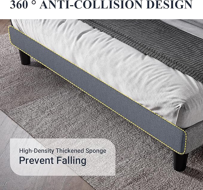 Allewie King Size Upholstered Platform Bed Frame with Wingback and Button Tufted Headboard for Reading, Strong Wood Slat Support, Modern Design, Easy Assembly, Light Grey