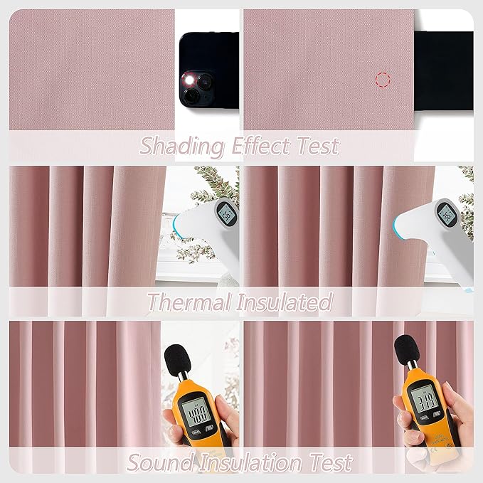 Guken 100% Blackout Linen Curtains 108 Inch 2 Panels Set for Girl's Bedroom, Living Room, Nursery, Back Tab Thermal Insulated Black Out Drapes Room Darkening, Pink