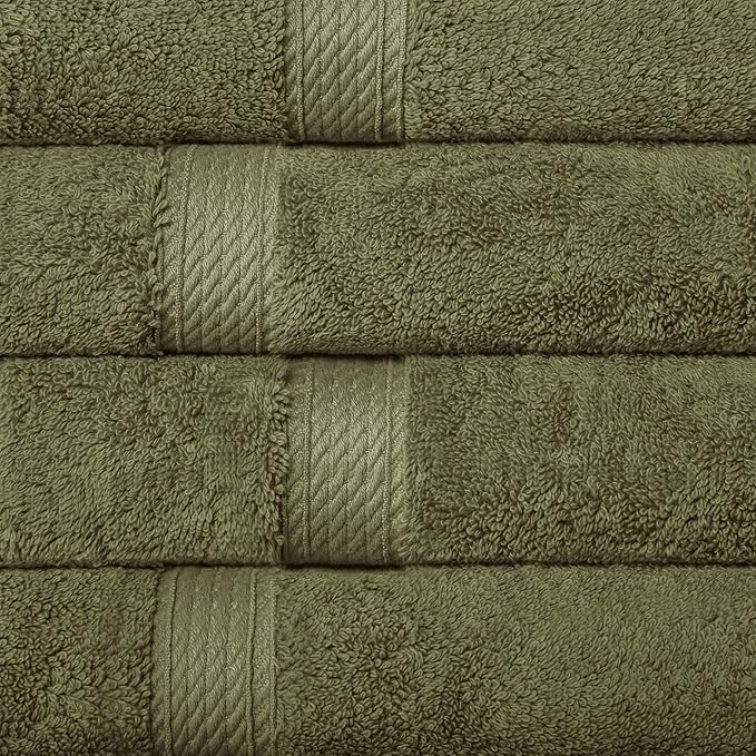 Superior Egyptian Cotton Pile Hand Towel Set of 4, Ultra Soft Luxury Towels, Thick Plush Essentials, Absorbent Heavyweight, Guest Bath, Hotel, Spa, Home Bathroom, Shower Basics, Forest Green